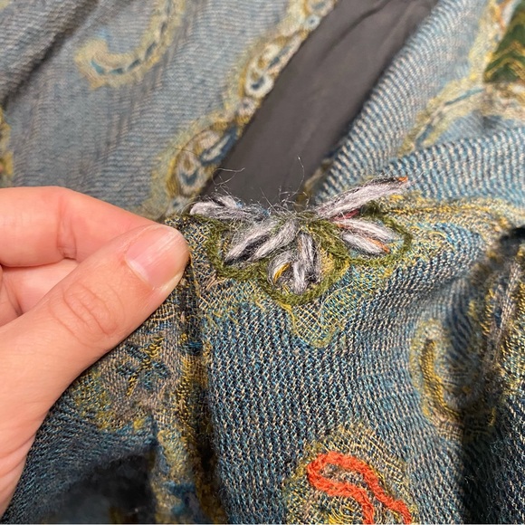 Soft Surroundings Green Izmir Wool Tapestry Embroidered Kimono Open Front XS - Picture 7 of 11